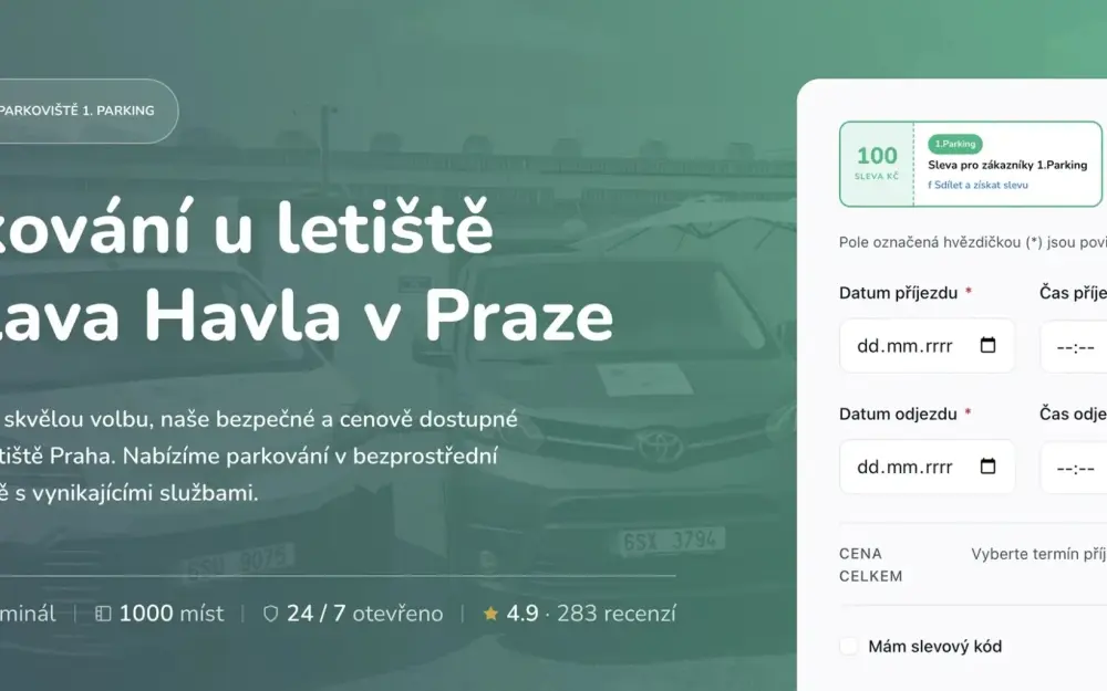 U-Letadla / Webová stránka pro parkoviště – náhled projektu