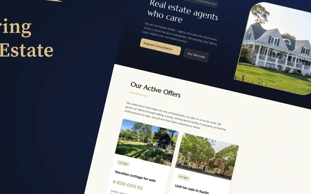 Caringrealestate - Stránka pro realitní kancelář – náhled projektu
